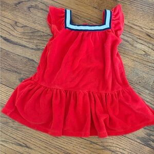 2T Janie & Jack red terry cloth ruffle dress blue ribbon yoke collar
